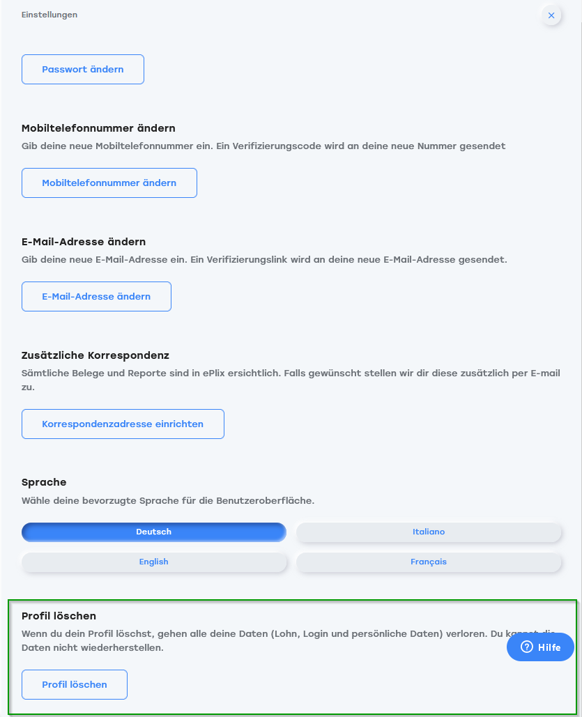 ePlix Profil löschen Helpdesk
